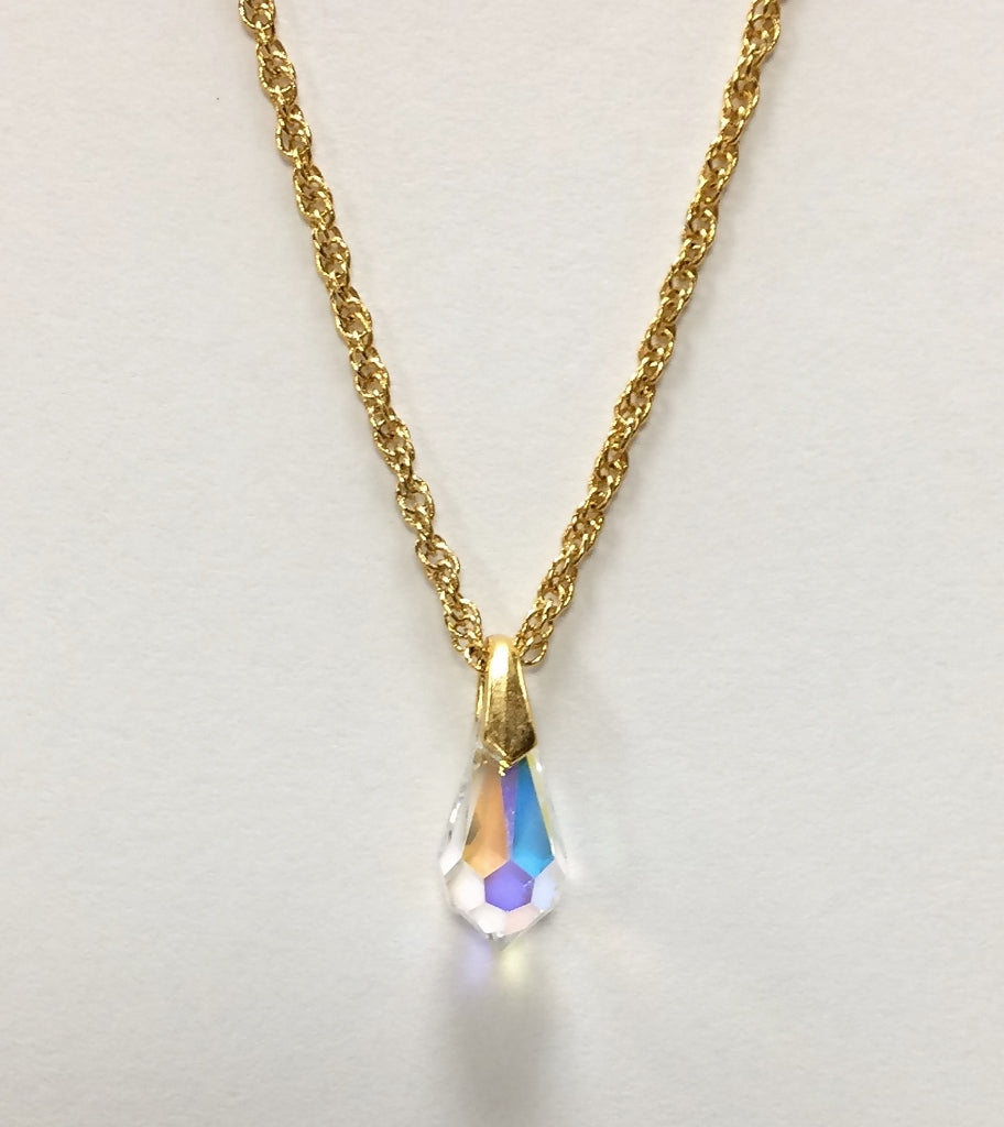 Crystal Aurore Boreale Faceted Drop Pendant On Adjustable Rope Chain Necklace - Made with Swarovski® Crystal Pendant