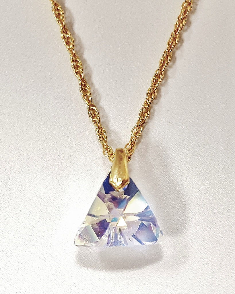 Crystal Aurore Boreale Xilion Triangle Pendant On Adjustable Rope Chain Necklace - Made with Swarovski® Crystal Pendant