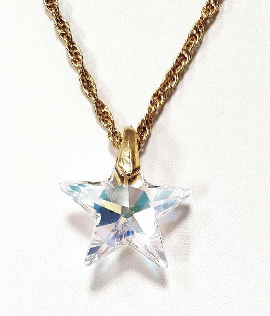 Crystal Aurore Boreale Star Pendant On Adjustable Rope Chain Necklace - Made with Swarovski® Crystal Pendant