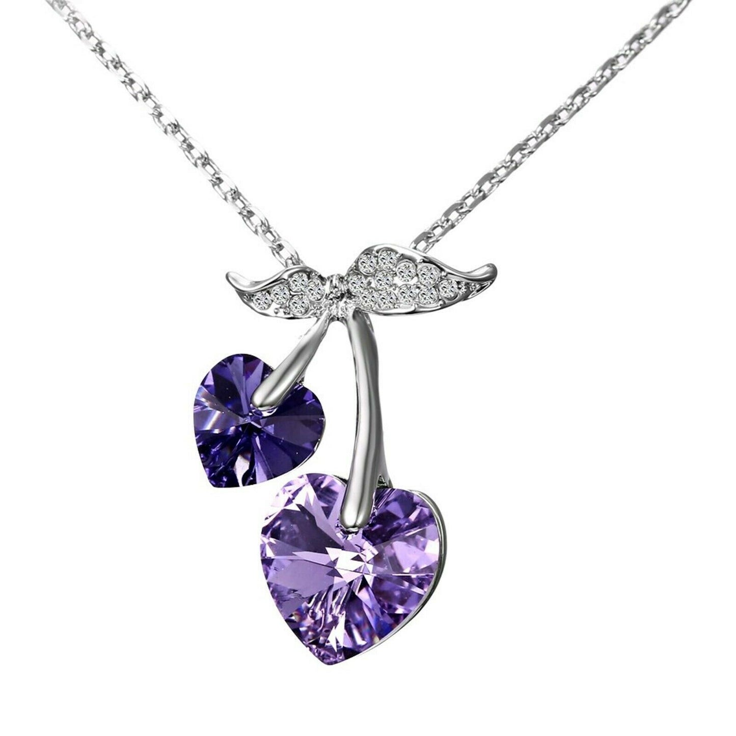 Cherry Fruit Heart Purple Jewel Drop Necklace - Made with Swarovski® Crystals