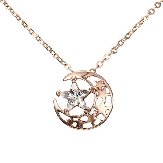 Crescent Moon Filigree Star Crystal Jewel Necklace - Made with Swarovski® Crystals