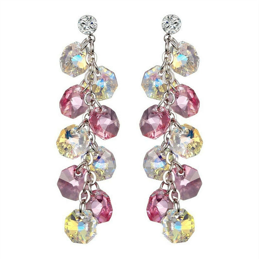 Crystal Pink Jewel Charm Cluster Dangle Earrings - Made with Swarovski® Crystals