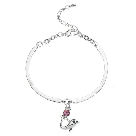 silver plated pink swarovski crystal bracelet with dolphin charm