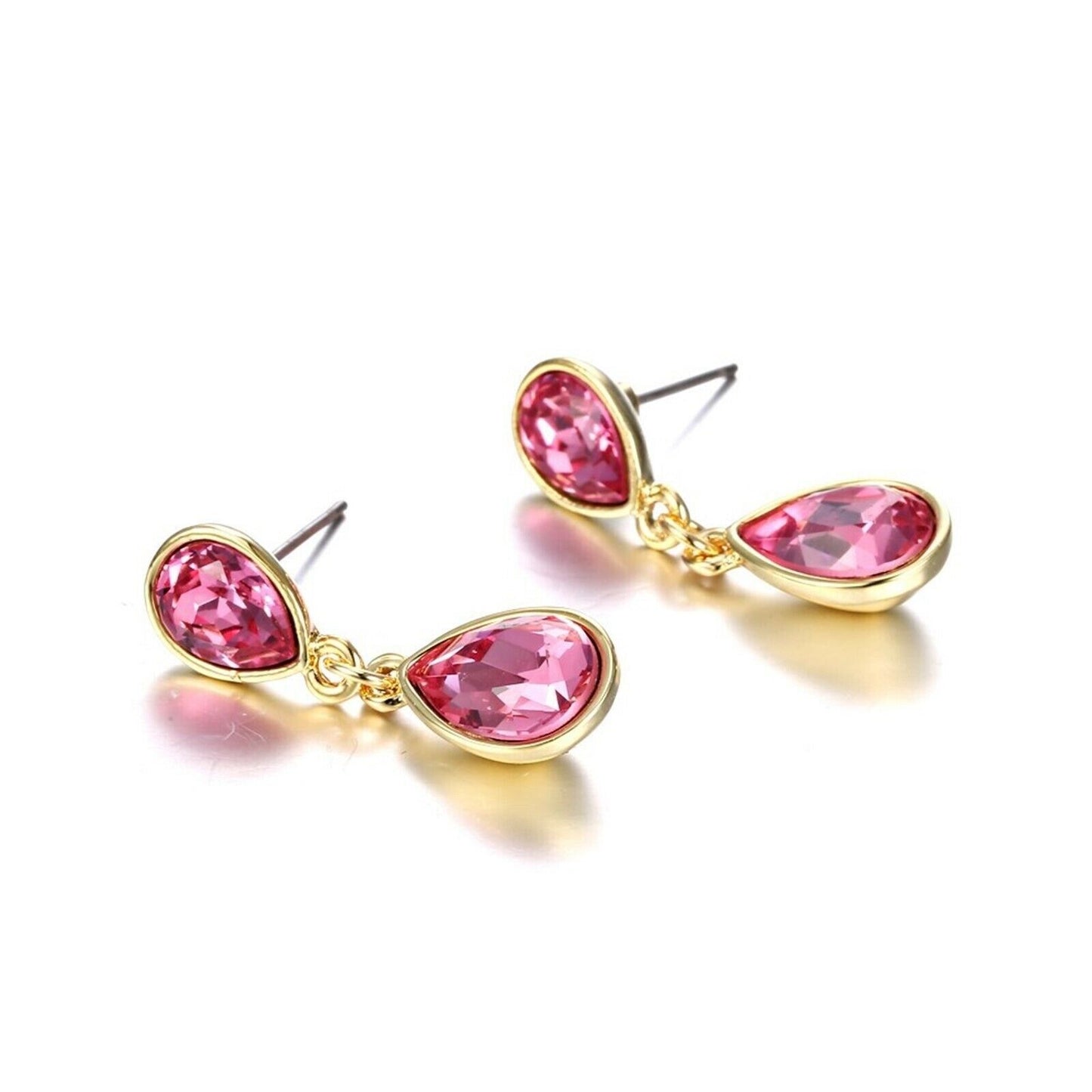 Double Tear Pink Jewel Drop Dangle Earrings - Made with Swarovski® Crystals
