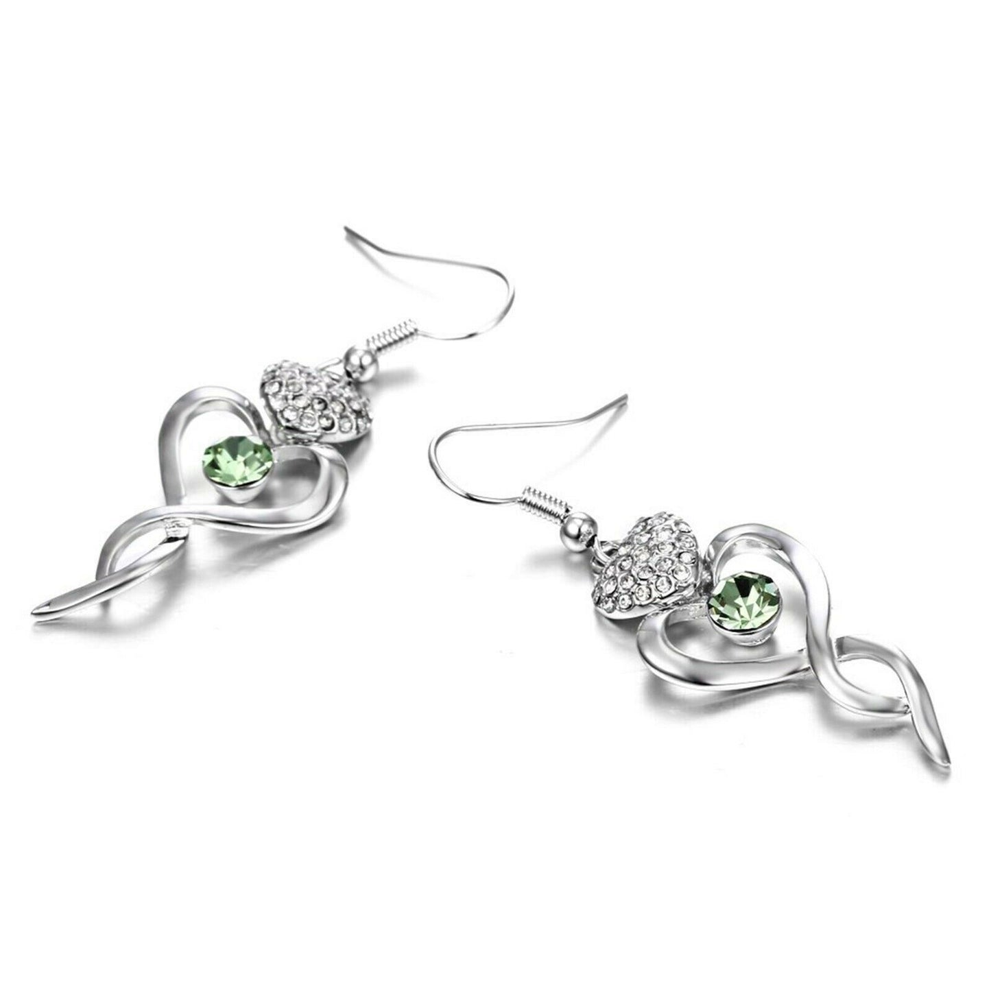 Pave Rhinestone Twisted Green Heart Dangle Earrings - Made with Swarovski® Crystals