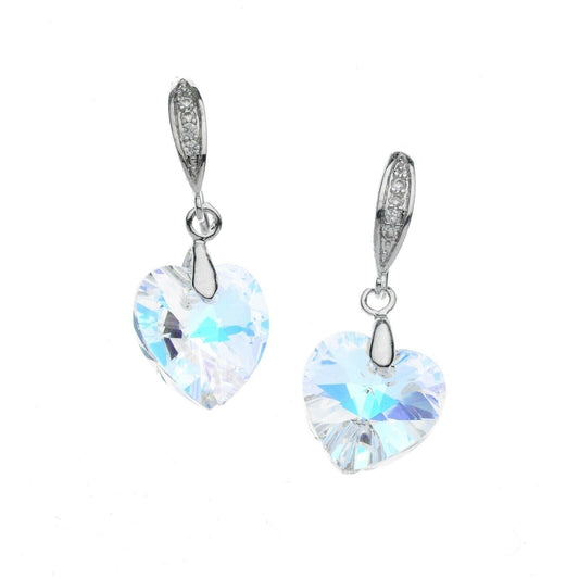 Rhinestone Cuff Heart AB Jewel Dangle Drop Earrings - Made with Swarovski® Crystals