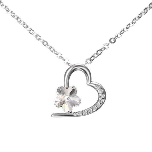 Rhinestone Heart Flower Crystal Jewel Necklace - Made with Swarovski® Crystals