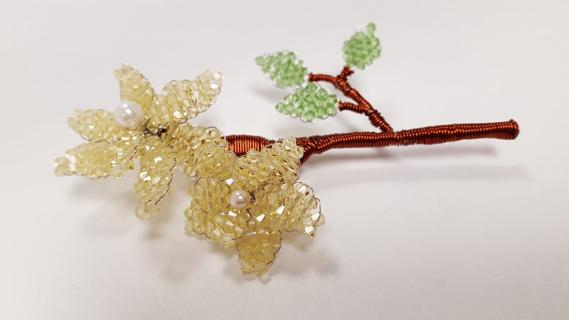 Vintage Handmade Wire Yellow Flower Brooch - Made With Swarovski® Beads